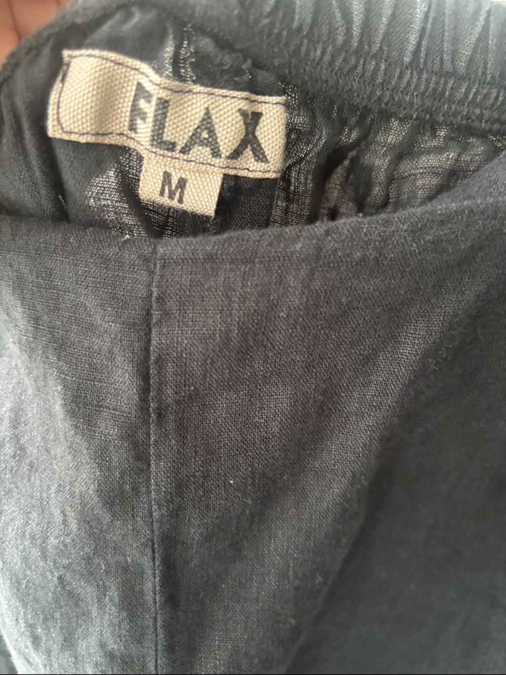 Flax Pants Women’s Size Medium Black Straigh Leg Linen Lagenlook Coastal Pockets - Picture 5 of 6